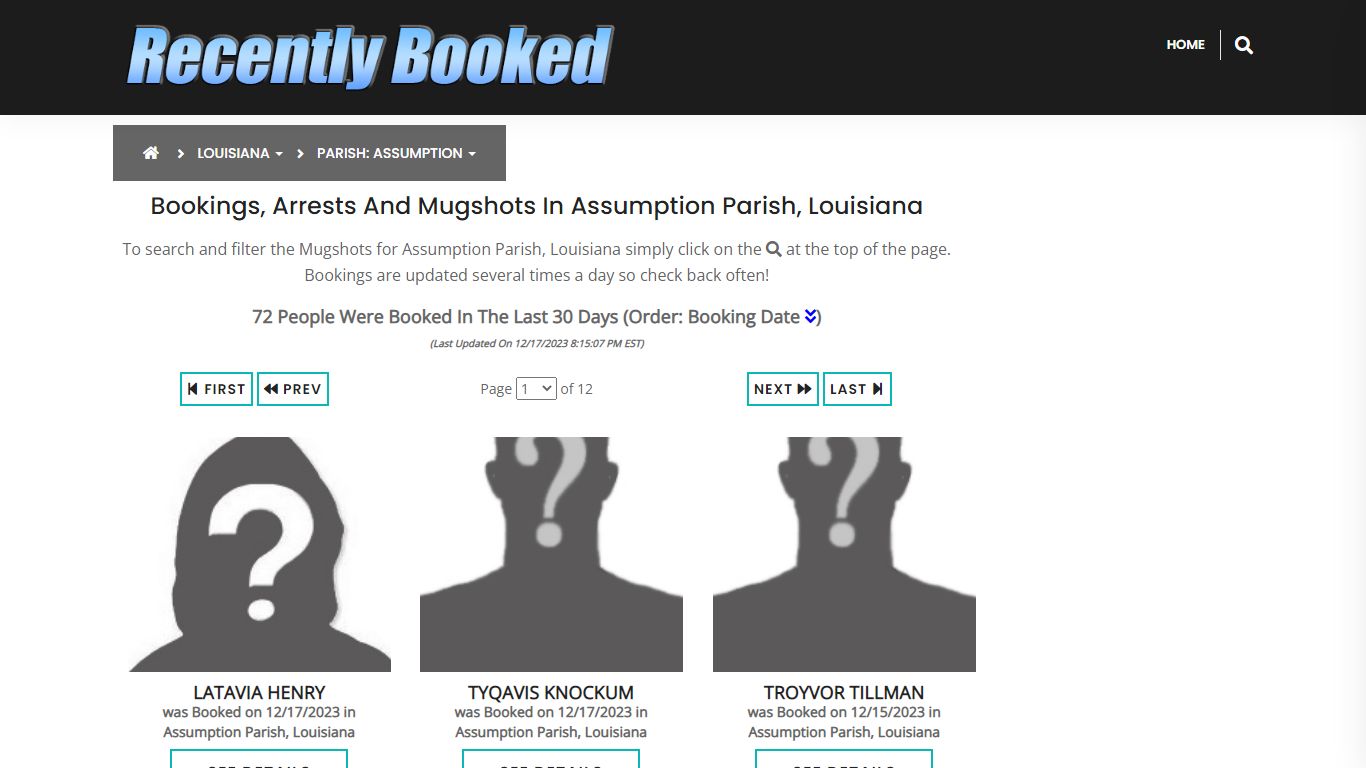 Bookings, Arrests and Mugshots in Assumption Parish, Louisiana