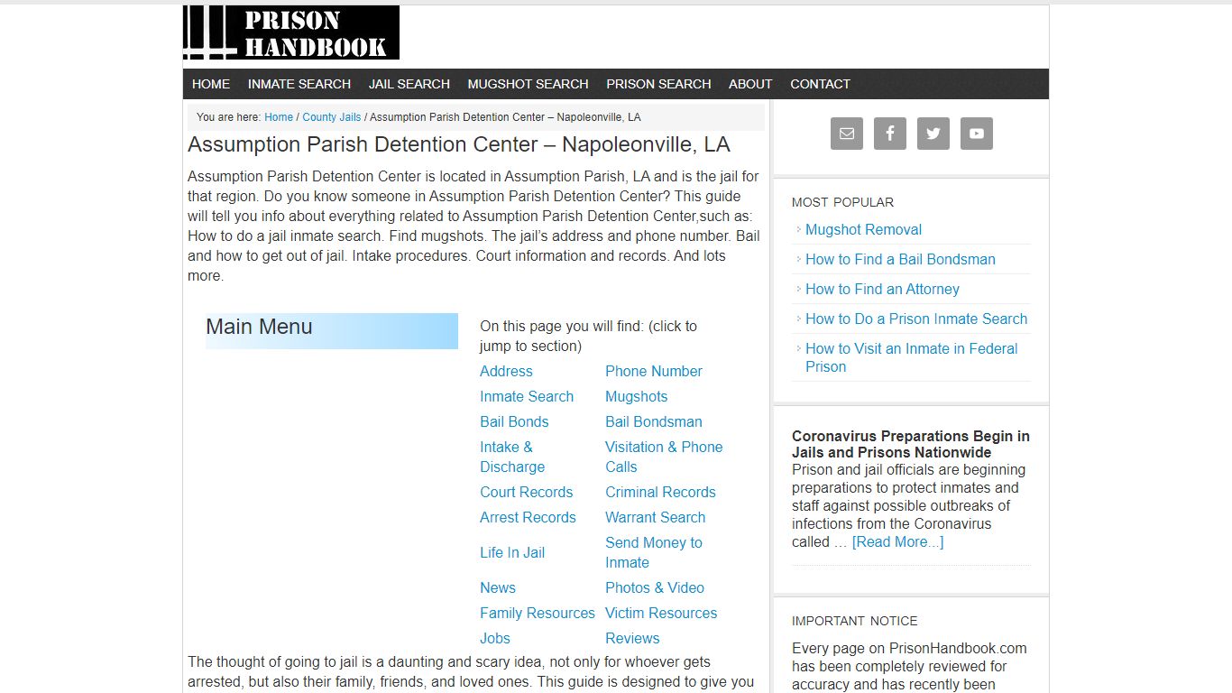Assumption Parish Detention Center – Napoleonville, LA - Prison Handbook