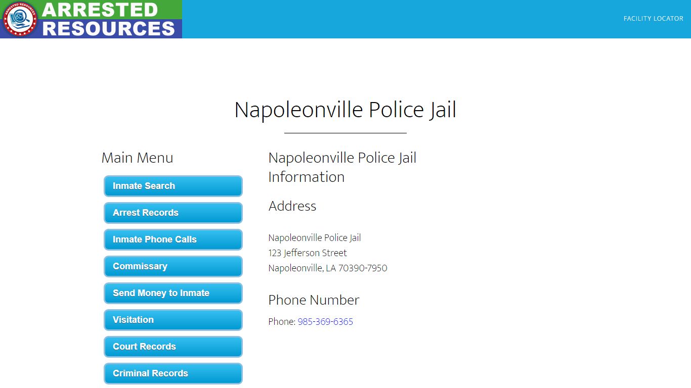 Napoleonville Police Jail - Inmate Search - Napoleonville, LA