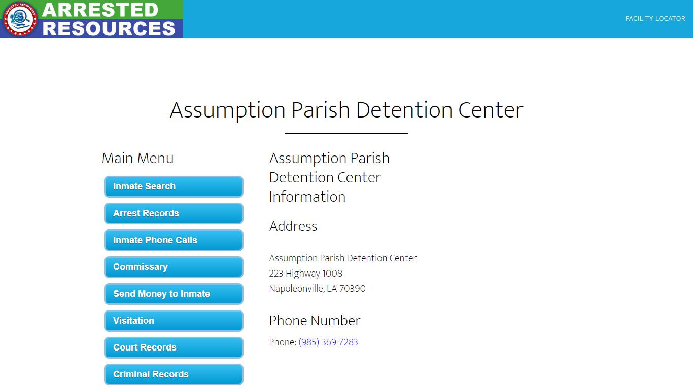 Assumption Parish Detention Center - Inmate Search - Napoleonville, LA